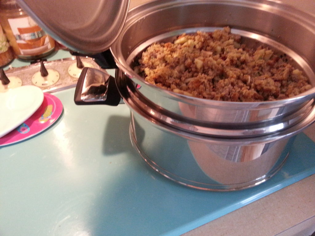 Make dressing in the Lifetime 6 or 8 qt. dutch oven with the 6 qt. steamer basket